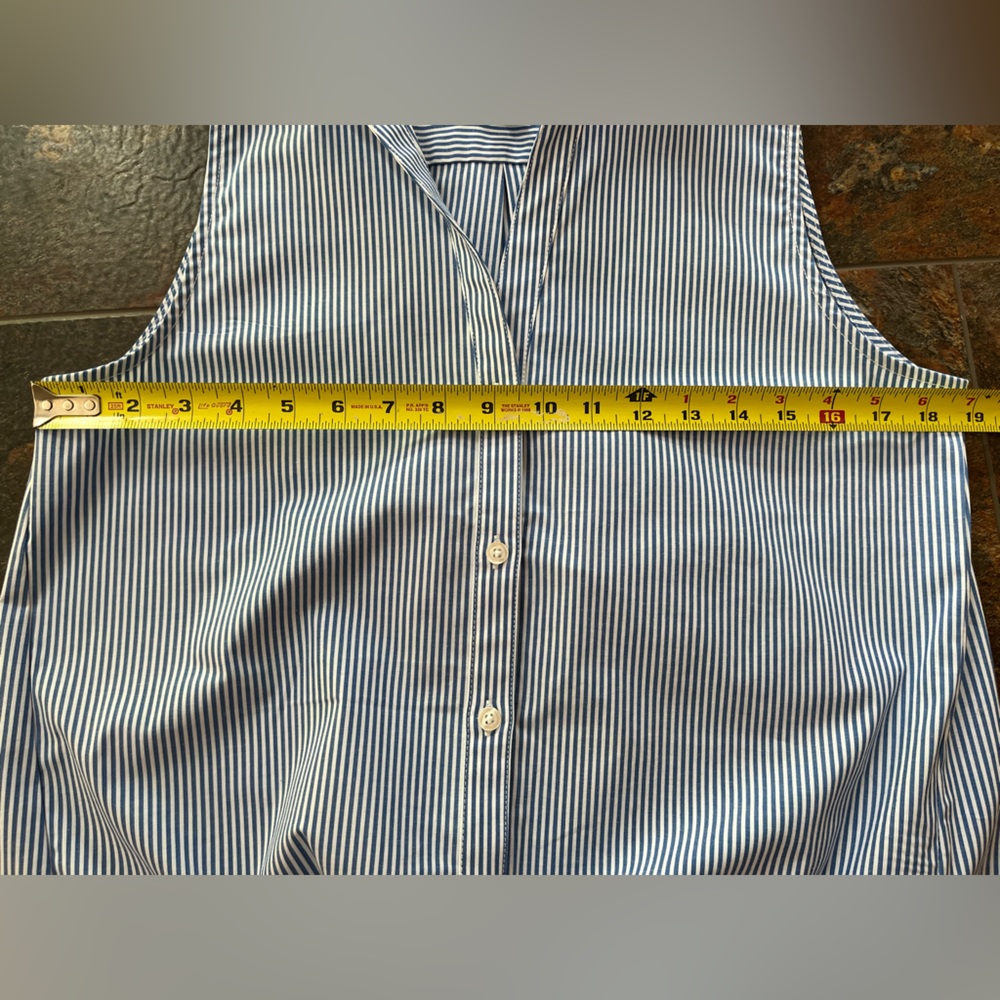Women’s Casa Cabana blue white pinstripe sleeve collar button shirt. Size small - Picture 9 of 12
